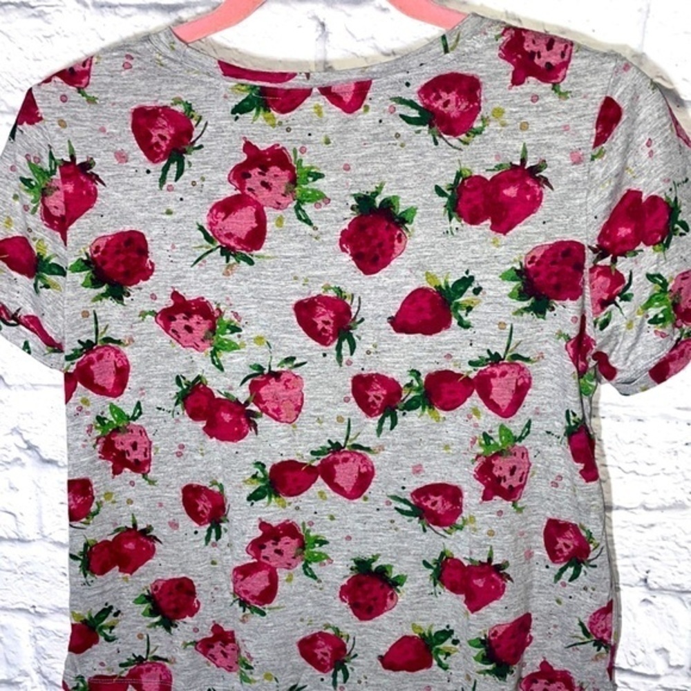 Anthropologie Maeve Strawberry Watercolor Abstract Soft Casual Graphic Tee Shirt - Picture 5 of 9